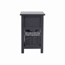 Bedside Table Nightstand with Drawer and Wicker Basket Grey