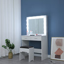 Fidel Vanity Set with Cushioned Stool and Lighted Mirror- White