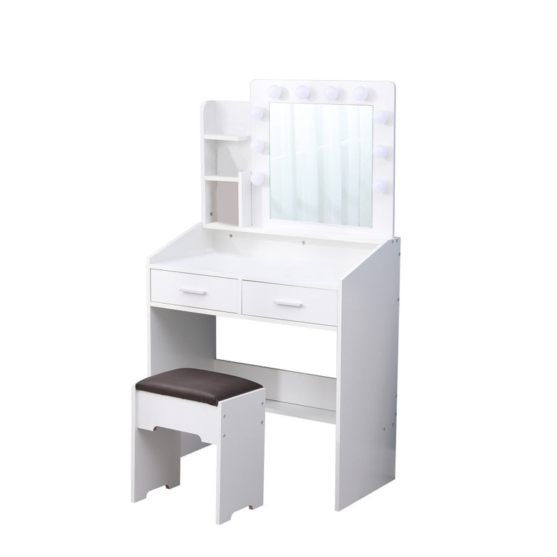 Fidel Vanity Set with Cushioned Stool and Lighted Mirror- White