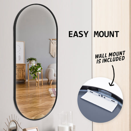 La Bella Black Wall Mirror Oval Aluminum Frame Makeup Decor Bathroom Vanity 45 x 100cm