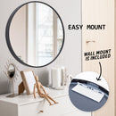 La Bella Black Wall Mirror Round Aluminum Frame Makeup Decor Bathroom Vanity 80cm