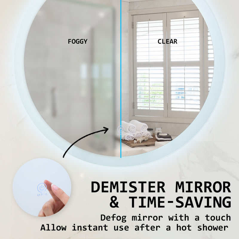 La Bella LED Wall Mirror Round Touch Anti-Fog Makeup Decor Bathroom Vanity 60cm