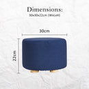 La Bella 2 Set Dark Blue Fabric Ottoman Round Wooden Leg Foot Stool