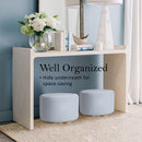 La Bella 2 Set Light Blue Fabric Ottoman Round Wooden Leg Foot Stool