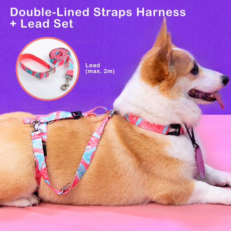 Banhamsisun S Dog Double-Lined Straps Harness and Lead Set Leash Adjustable No Pull
