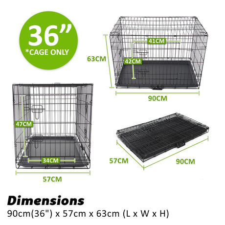 Paw Mate Wire Dog Cage Foldable Crate Kennel 36in withTray + Cushion Mat Combo