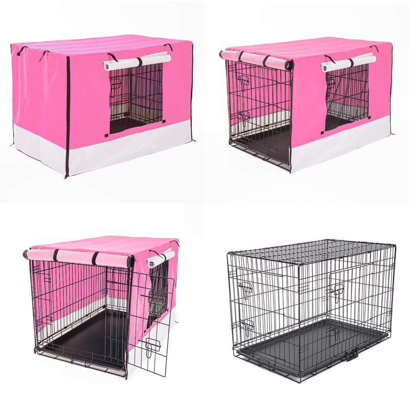 Paw Mate Wire Dog Cage Foldable Crate Kennel 36in with Tray + Pink Cover Combo