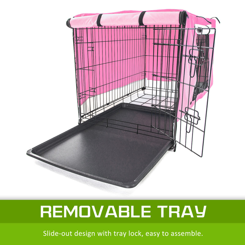 Paw Mate Wire Dog Cage Foldable Crate Kennel 36in with Tray + Pink Cover Combo