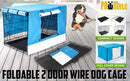 Paw Mate Wire Dog Cage Foldable Crate Kennel 42in with Tray + Blue Cover Combo