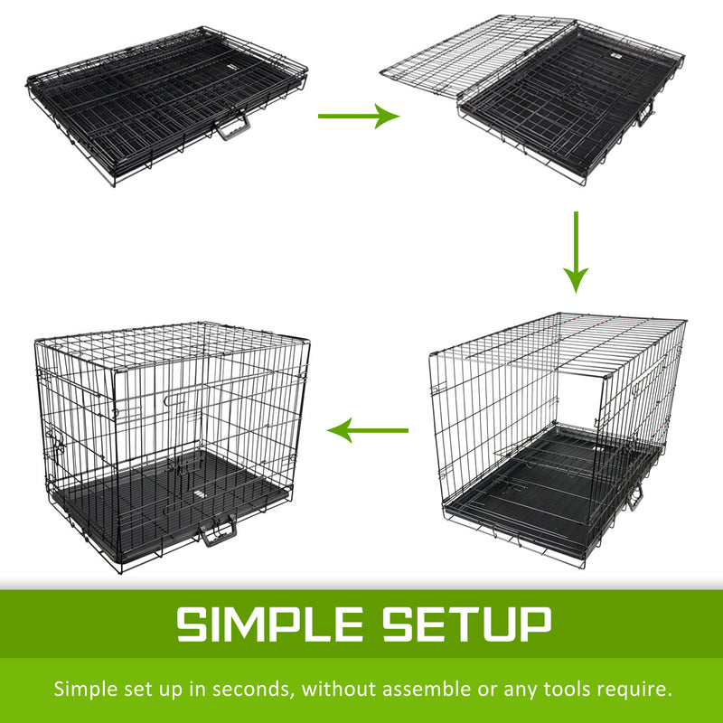 Paw Mate Wire Dog Cage Foldable Crate Kennel 42in with Tray + Blue Cover Combo