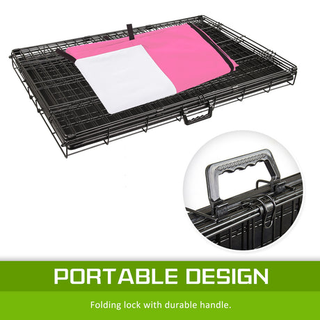Paw Mate Wire Dog Cage Foldable Crate Kennel 48in with Tray + Pink Cover Combo