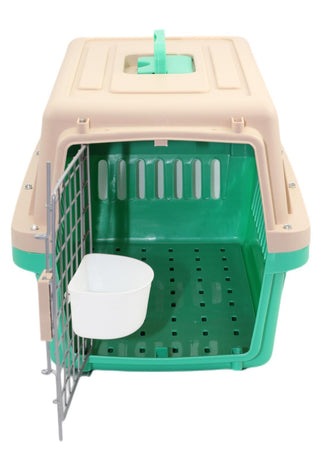 Small Dog Cat Crate Pet Airline Carrier Cage With Bowl and Tray-Green