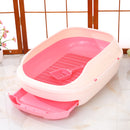 Medium Portable Cat Toilet Litter Box Tray with Scoop and Grid Tray-Pink