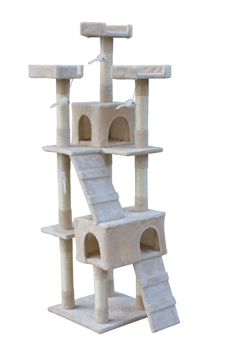 170cm Cat Scratching Post Tree Post House Tower with Ladder Furniture Beige