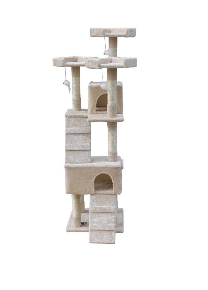 170cm Cat Scratching Post Tree Post House Tower with Ladder Furniture Beige