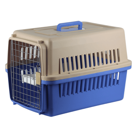 New Medium Dog Cat Rabbit Crate Pet Carrier Cage With Bowl & Tray Blue