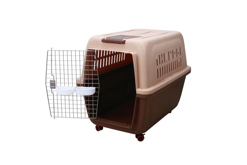 Large Plastic Kennels Pet Carrier Dog Cat Cage Crate With Handle and Wheel