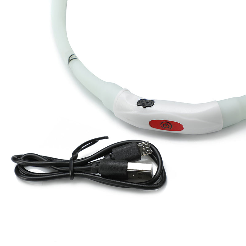 Medium 55CM LED Dog Collar USB Rechargeable Night Glow Flashing Light Up Safety Pet Collars