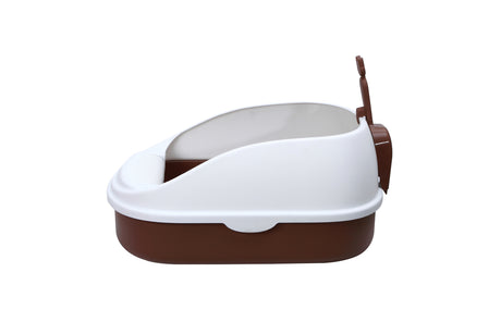 Medium Portable Cat Toilet Litter Box Tray with Scoop Brown