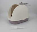 Portable Hooded Cat Toilet Litter Box Tray House with Scoop and Grid Tray White