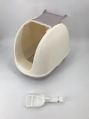 Portable Hooded Cat Toilet Litter Box Tray House with Scoop and Grid Tray White