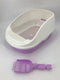 Large Portable Cat Toilet Litter Box Tray with Scoop and Grid Tray Purple