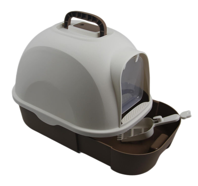 Large Hooded Cat Toilet Litter Box Tray House With Drawer and Scoop Brown