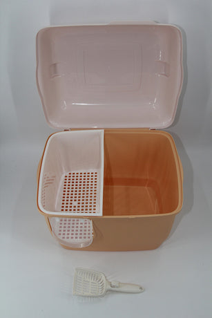 XL Portable Hooded Cat Toilet Litter Box Tray House with Handle and Scoop Brown