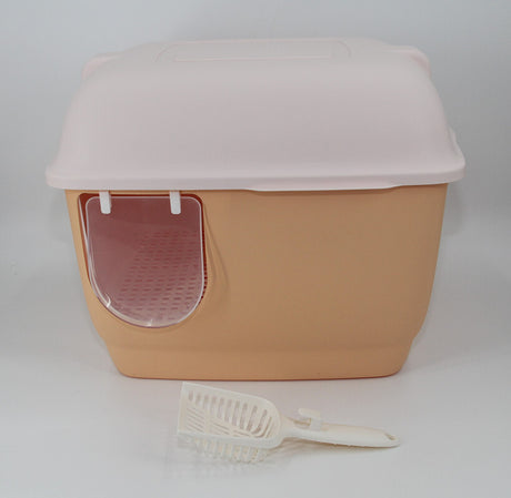 XL Portable Hooded Cat Toilet Litter Box Tray House with Handle and Scoop Orange