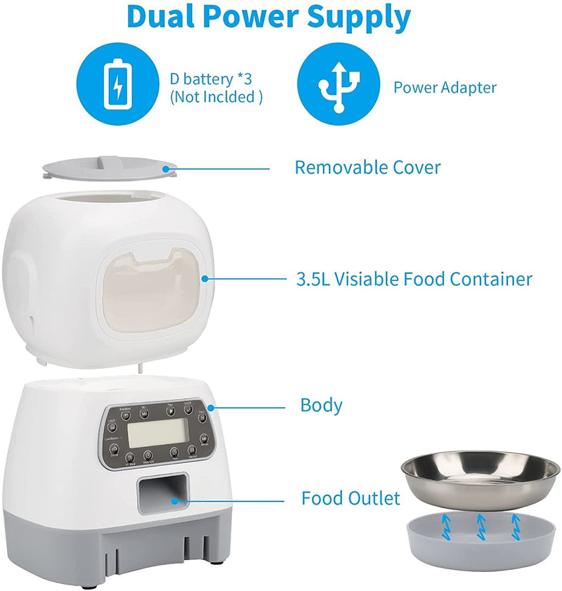 YES4PETS 3.5L Visible Automatic Digital Pet Dog Cat Feeder Food Bowl Dispenser
