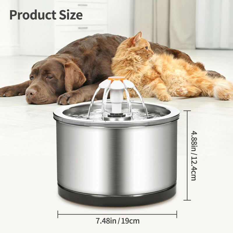Automatic Electric Pet Water Fountain Dog Cat Stainless Steel Feeder Bowl Dispenser