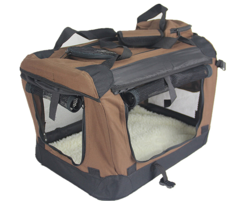 YES4PETS XXL Foldable Soft Dog Cat Puppy Carrier Crate With Curtain-Brown