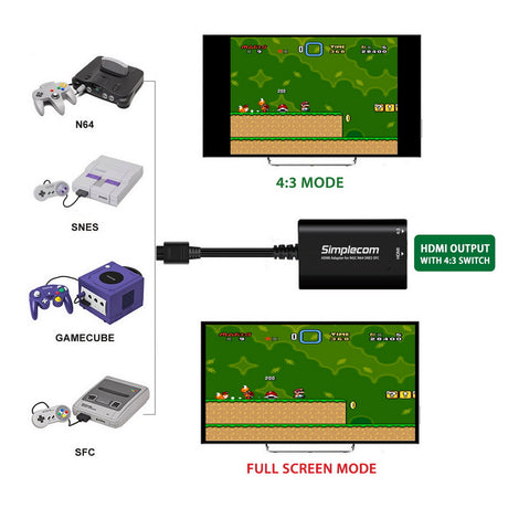 Simplecom CM461 HDMI Adapter Composite AV to HDMI Converter for Nintendo NGC N64 SNES SFC