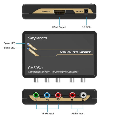 Simplecom CM505v2 Component (YPbPr + Stereo R/L) to HDMI Converter Full HD 1080p