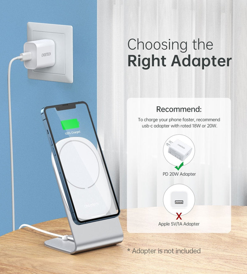 CHOETECH MIX00117SL Magasafe Fast Wireless Charger Stand Holder With PD20w Apadater For iPhone 13/iPhone 12 (H047+T517)