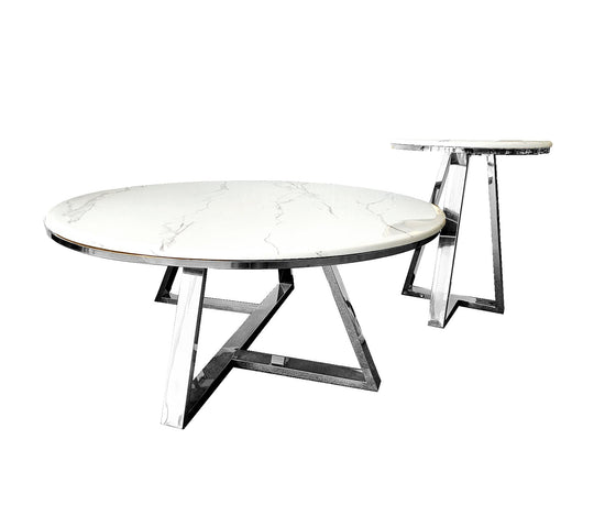 Nelly Coffee Table - White on Silver - 95cm/45cm