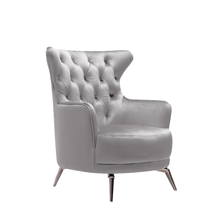 Grand Tufted Lounge - Light Grey Velvet - Silver Legs