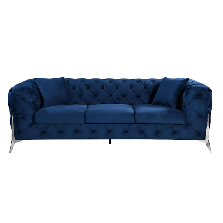 Grand Tufted Lounge - Blue Velvet - Silver Legs