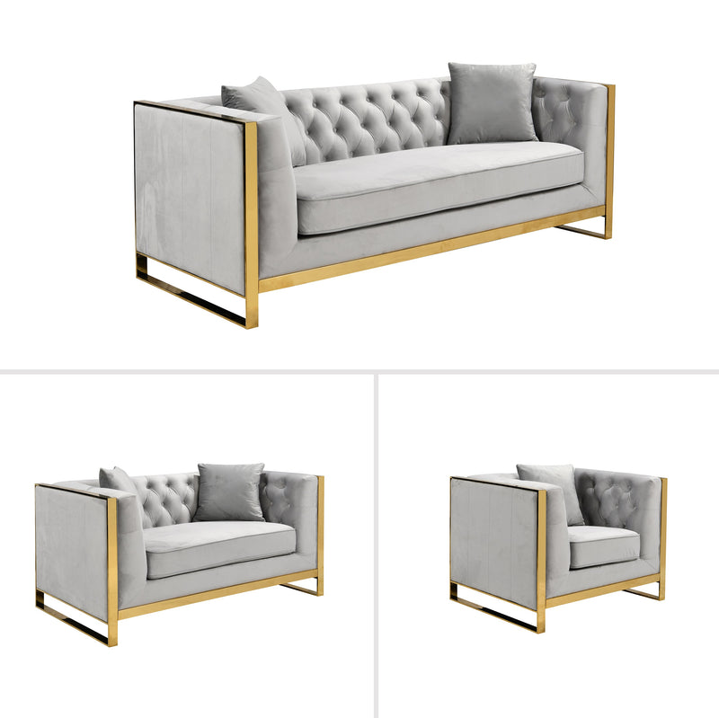 William Lounge - Dark Grey Velvet - Gold Trims