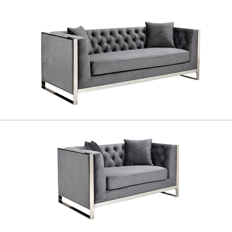 William Lounge - Dark Grey Velvet - Silver Trims