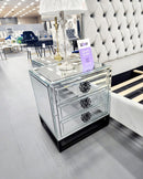 Athens Mirrored Bed Side Table -Black