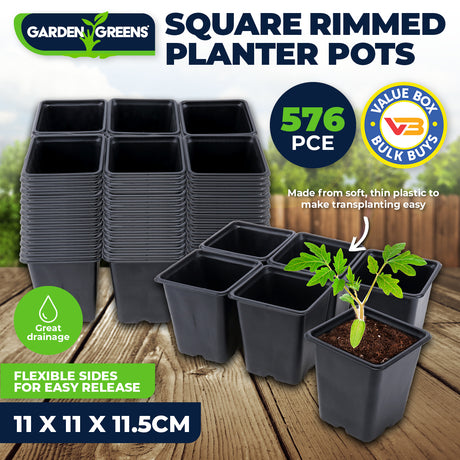 Garden Greens 576PCE Planter Pots Square Reusable Durable 11cm x 11.5cm