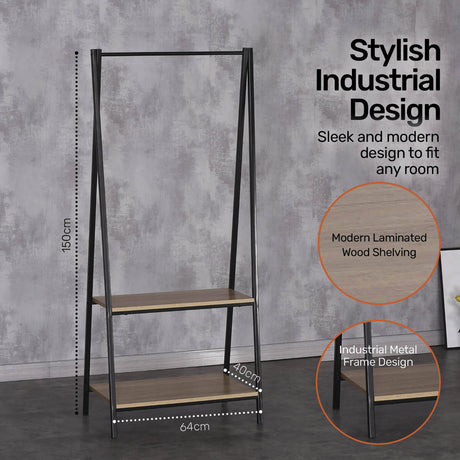 Home Master Garment Rack & Shelving 2 Tier Sleek Stylish Modern Design 1.5m