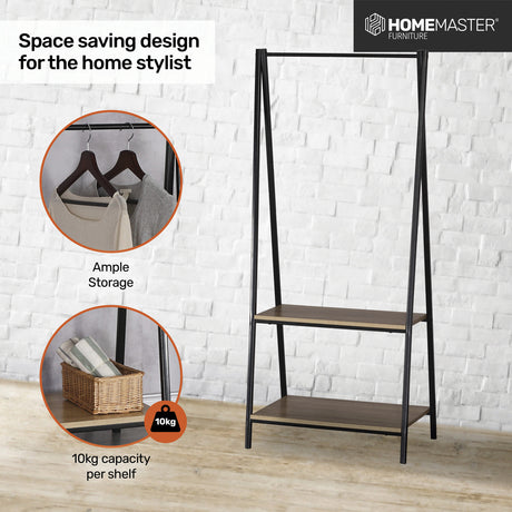 Home Master Garment Rack & Shelving 2 Tier Sleek Stylish Modern Design 1.5m