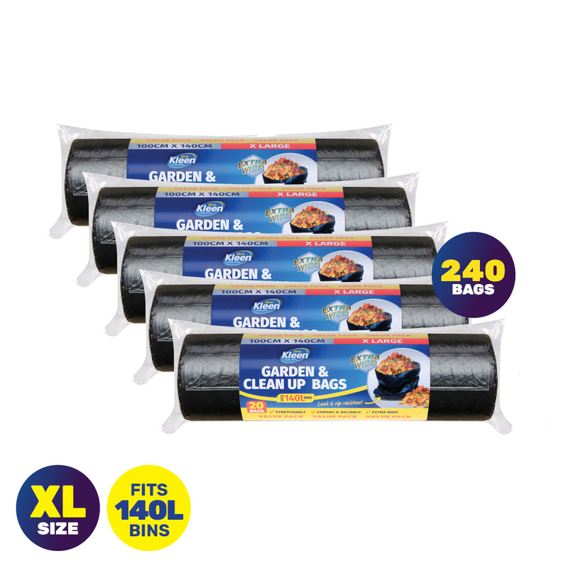 Xtra Kleen 240PCE 140L Garbage Bin Liners XL Tear & Leak Proof 100 x 140cm