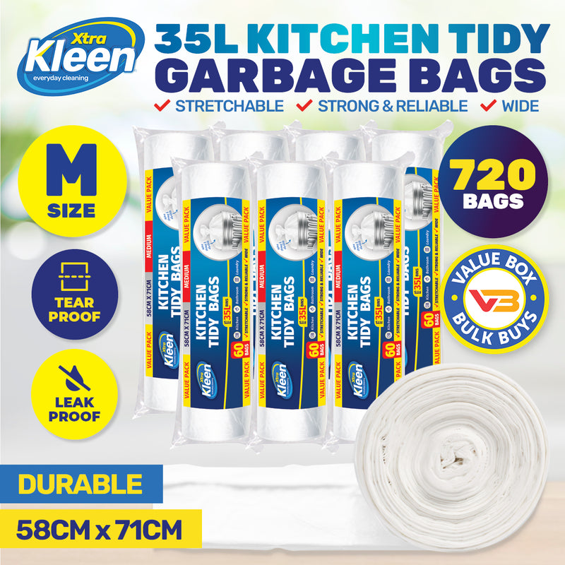 Xtra Kleen 720PCE 35L Kitchen Tidy Garbage Bin Liners Medium 58 x 71cm