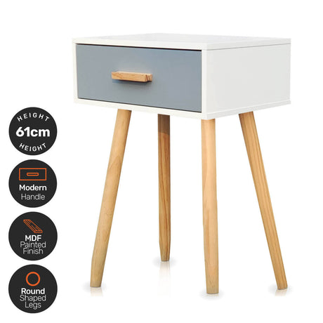 Home Master 1 Drawer Side Table Sleek Modern & Stylish Neutral Design 61cm