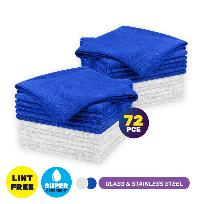 Xtra Kleen 72PCE Microfibre Stainless Steel & Glass Cloth Lint Free 30 x 38cm