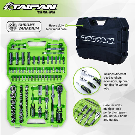 Taipan® 94PCE Spanner Socket Set & Case Premium Quality Chrome Vanadium Steel