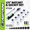 Taipan&reg; 12PCE 1/4" Ratchet Socket Set Premium Quality Chrome Vanadium Steel